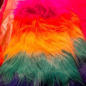 Faux fur rainbow boot covers.